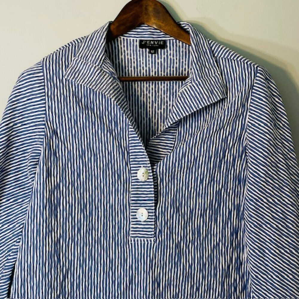 J'ENVIE/ELI Havana Pullover Blue & White Stripe Blouse Size 12 - Picture 3 of 7